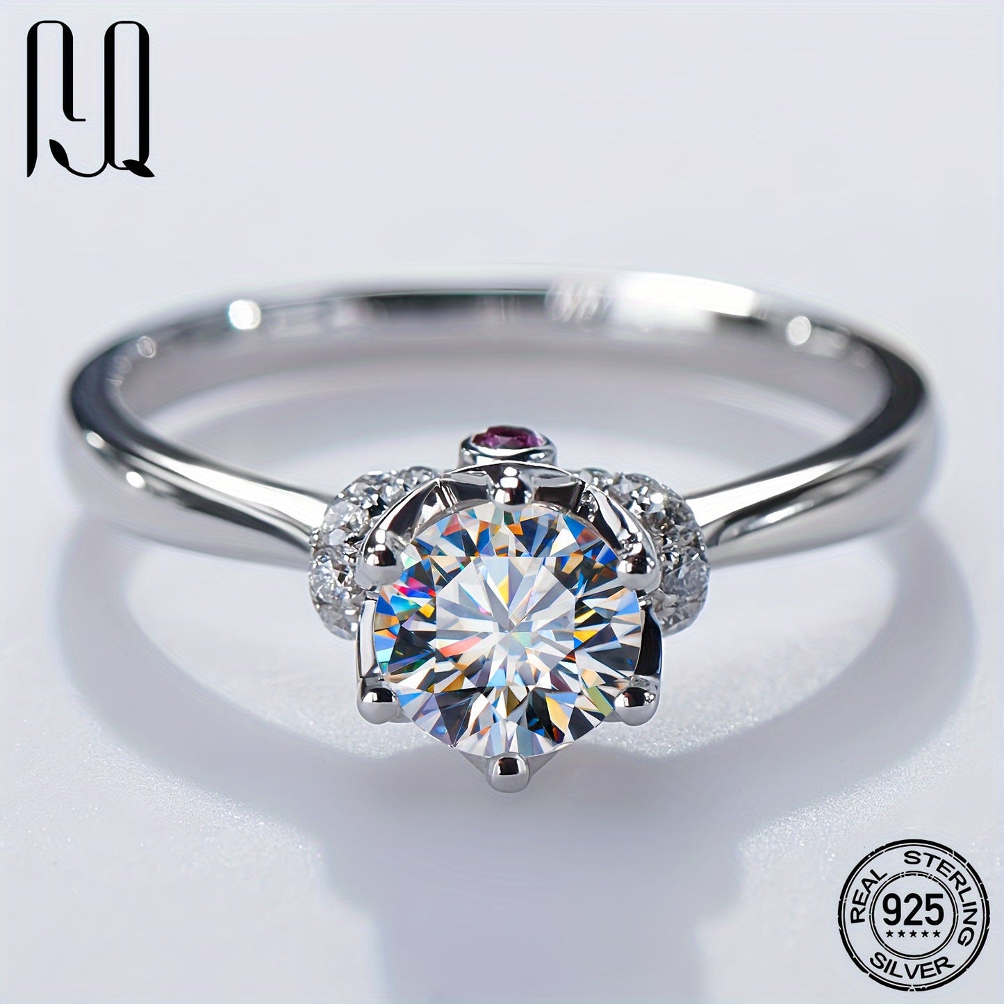 One piece of a 1 Carat Moissanite Ring crafted with hypoallergenic 925 Sterling Silver, ideal for Engagement and Wedding Anniversaries, as well as daily wear, vacations, banquets, and formal occasions.