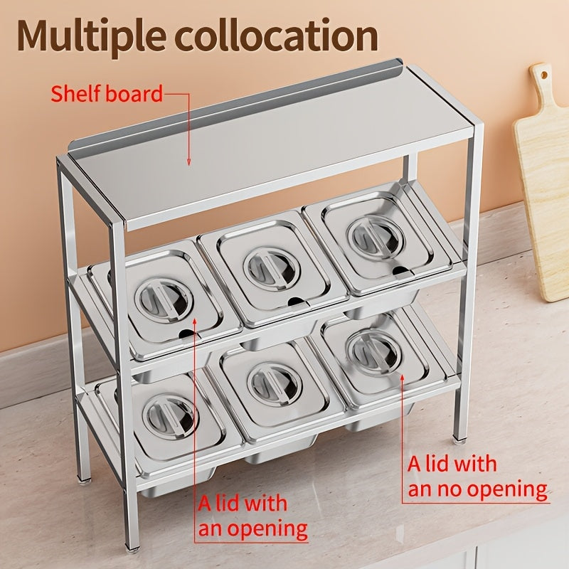 Durable Stainless Steel 3-Tier Kitchen Organizer with Lids - Ideal for Storing Spices, Fruits, and More | Efficient Countertop Storage Solution