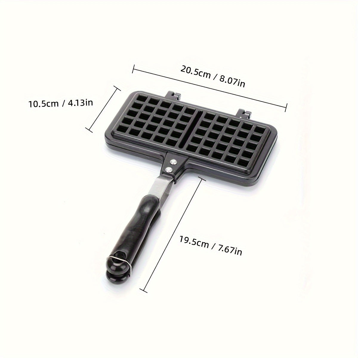 Get ready to make delicious double-sided waffles at home with this durable aluminum alloy waffle maker featuring non-stick plates and a long handle for easy flipping.