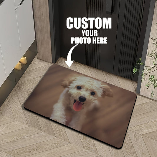 [Most Loved] Personalized Photo Door Mat, Customized Welcome Mat with Family Name, 100% Polyester - Hand Wash Only