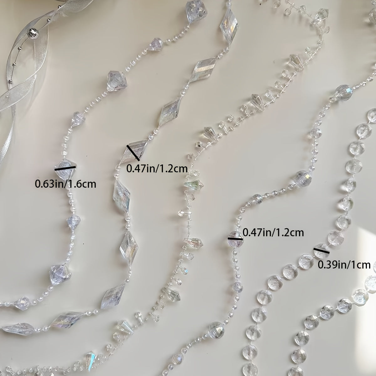 1pc Elegant 3m Acrylic Crystal Bead Garland in Sparkling White & Clear Beads for DIY Wedding, Christmas Tree, Ceiling Decor | Versatile Hanging Decoration for Holidays & Engagements, Engagement Party | Festive Lighting | Unlit Decor