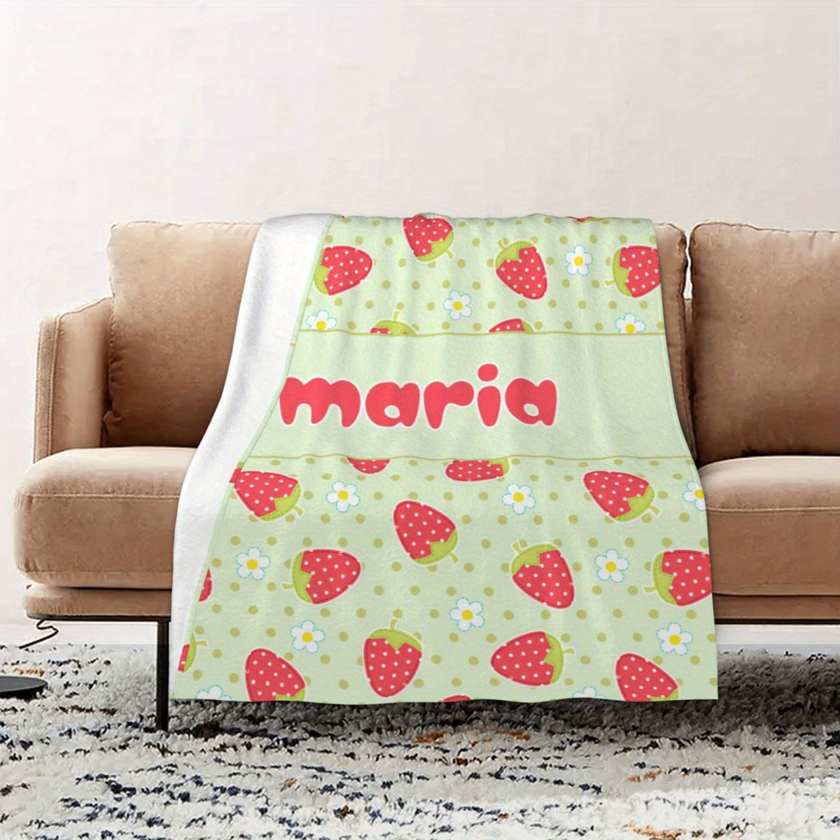 Personalized Strawberry Blanket for Girls and Women - Customizable Gift Perfect for Mom, Adults, and Travel - Soft and Lightweight Throw with Cute Strawberry Theme - Ideal for Valentine's, Birthday, or Christmas - Made of Polyester, Rectangular Shape