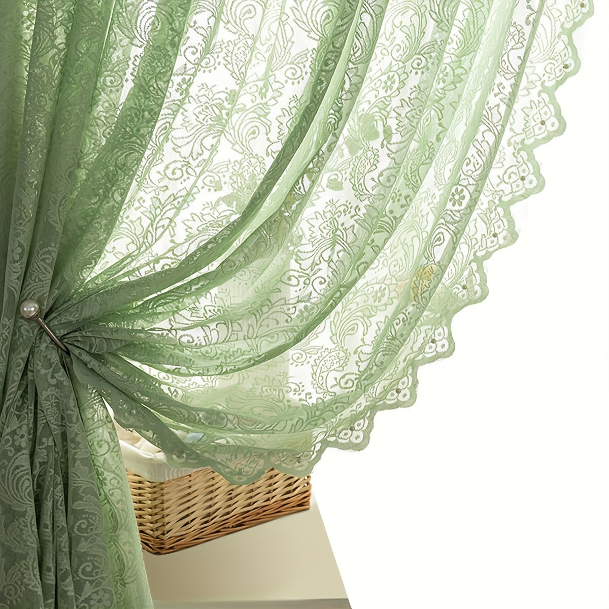 Small flower yarn rod pocket curtain adorned with beads and lace, suitable for kitchens, bedrooms, study rooms, cafes, and living room home decor