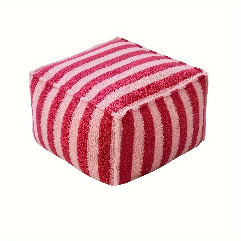 Square Foam Stool Cushion with Knitted Red & Black Striped Design - Non-Wooden, Electricity-Free for Living Room, Floor, Shoe Changing, Tatami - Decorative Seating with Soft Striped Pattern