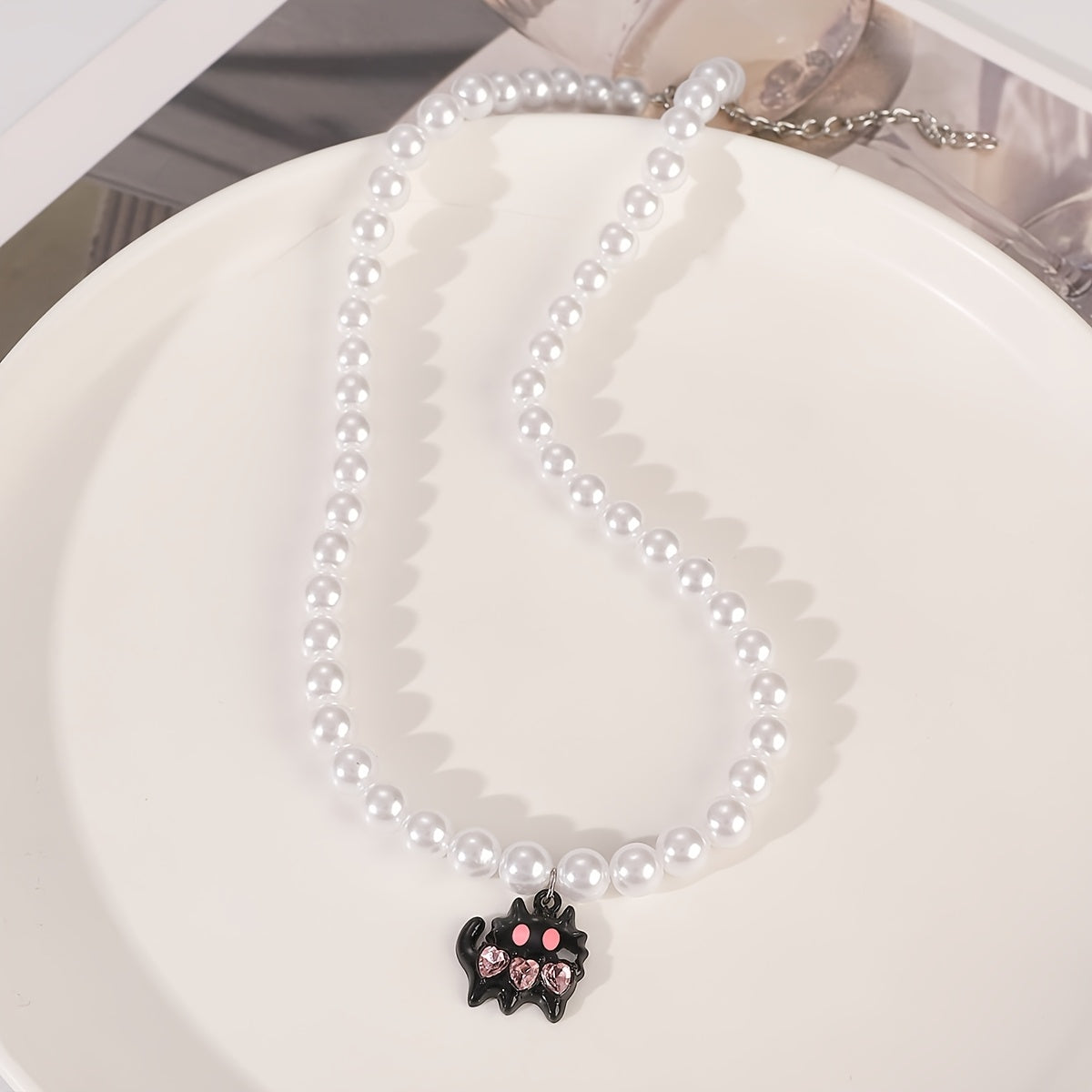 Y2K-Inspired Women's Necklace Set with Faux Pearl, Pink Monster, Heart & Cross Pendants - Includes 4 Pieces for Daily or Party Wear - Ideal Gift for Friends or Girlfriends, Random Style