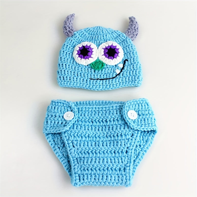 Baby Monster Photo Hat and Diaper Set - Age 0-3 Years, Made of Cotton