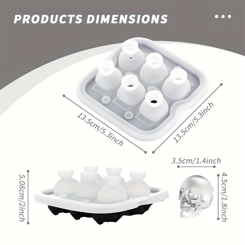 Silicone Ice Cube Tray in the Shape of a Skull - 6 Sections for Whiskey, Jelly & Candy - Great for Halloween Gathering & Must-Have for Every Kitchen