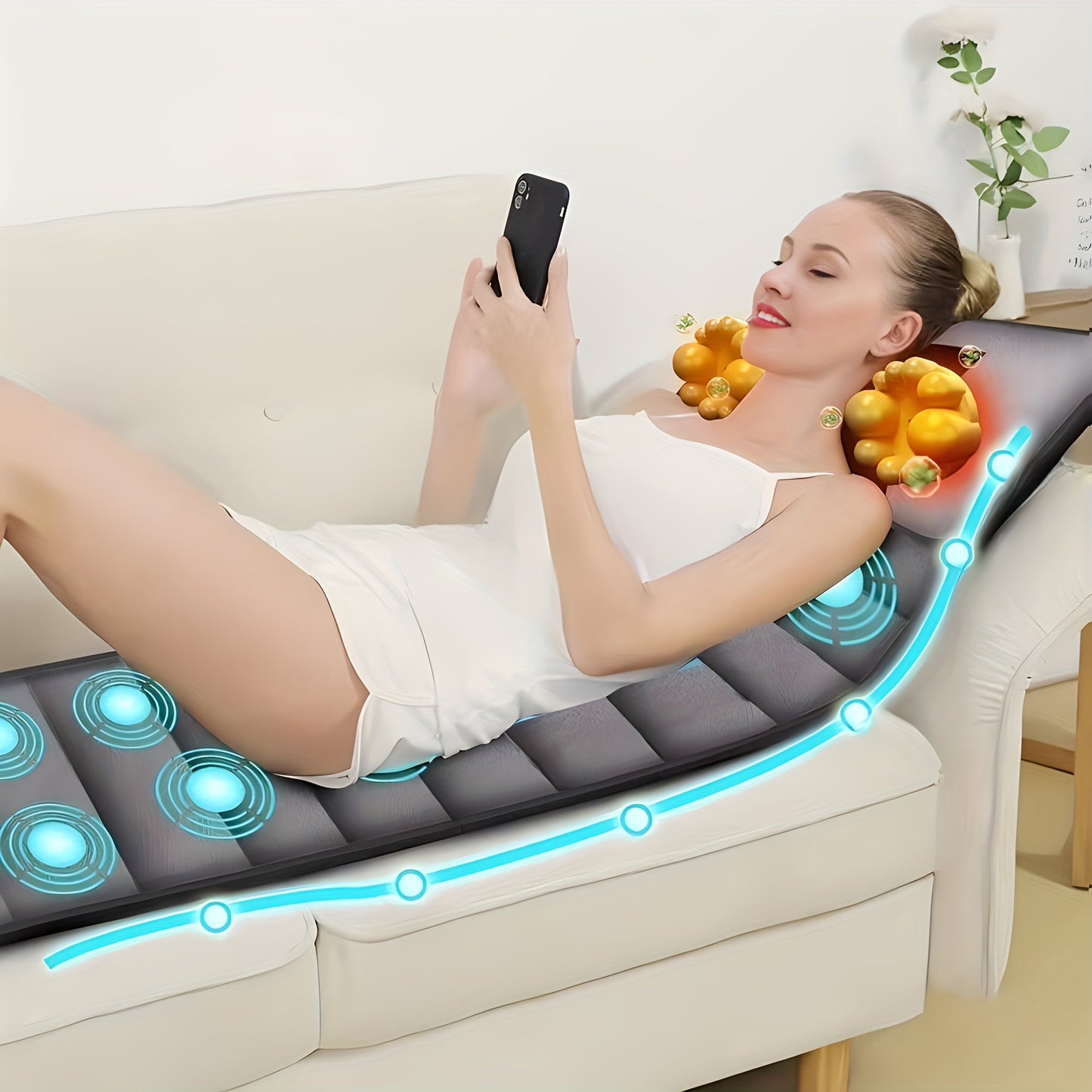 SHINY ROSY LIFE Full Body Massage Bed with Neck Shiatsu, Lumbar Support, 10-Zone Vibration, European Plug - Gray Upholstery, Perfect for Home Spa