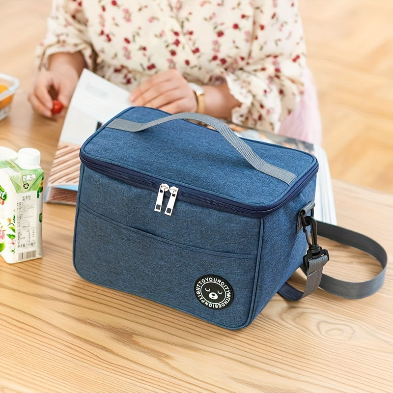 Large capacity leakproof insulated lunch bag with cute animal theme design made of Oxford cloth with aluminum foil lining. This portable, hand washable square lunch tote is perfect for students, office workers, travel, and picnic.