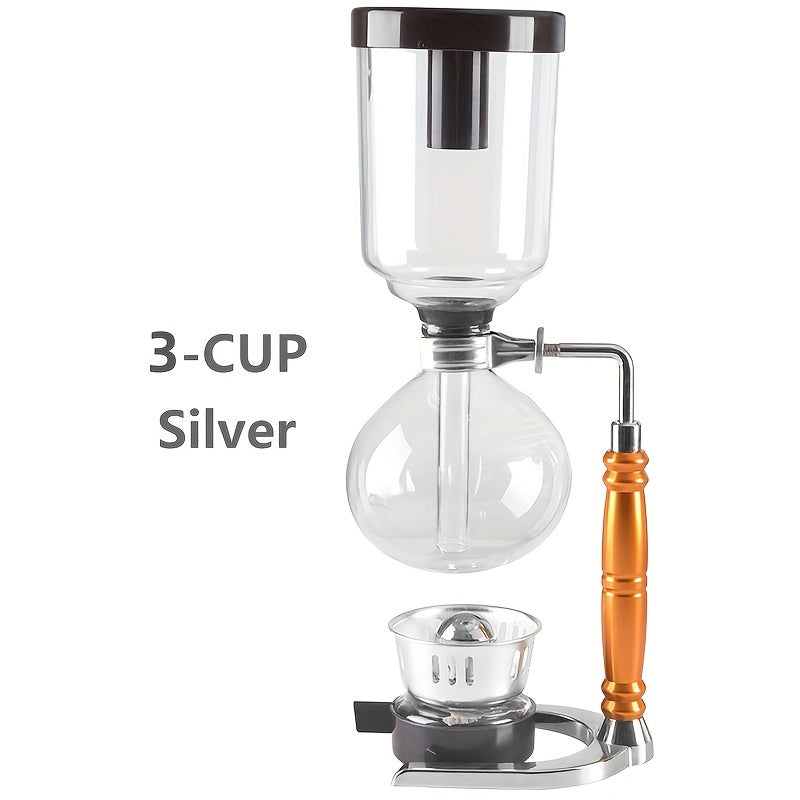 Sophisticated Glass Vacuum Syphon Coffee Maker for 3 Cups - Traditional Japanese Influence, Handcrafted Brewing Vessel with Wooden Stand, Complete with Spoon & Brush, Heat-Resistant Design for Ideal Coffee & Tea, Manual Brewing Device|Timeless Japanese