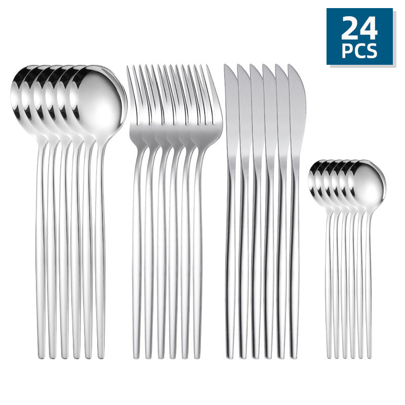 24-piece stainless steel cutlery set with Portuguese design for Western dining.