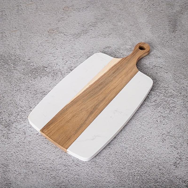 Essential Kitchen Tool: Marble and Wood Handled Chopping Board - Ideal for Cutting Bread, Veggies, and Fruit