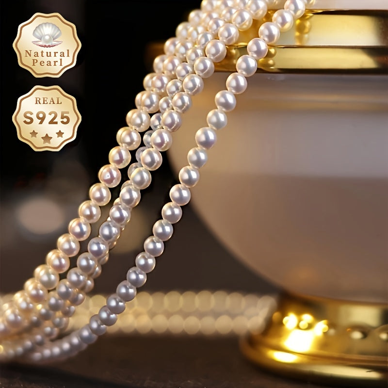 Introducing the MUFAN Vintage Luxury Freshwater Pearl Necklace, featuring natural 3-4mm round pearls and crafted in S925 silver. This elegant piece is the perfect June birthstone gift, presented in a gift box for timeless elegance on any occasion. With