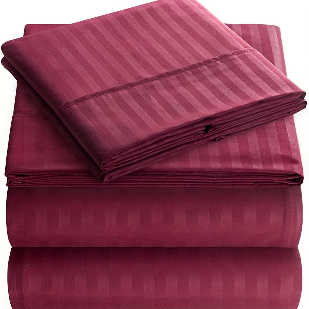 Luxurious Italian-Style Striped Sheet Set, 4 Pieces Included, Made with 1800 Thread Count Microfiber, Features Deep Pockets for Easy Fit, Resistant to Wrinkles, Stains, and Fading, Breathable and suitable for All Seasons, Easy to Clean in Washing