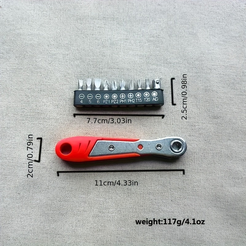 1pc Manual Tool Kit with 36 Teeth Mini Gear and Socket Wrench for narrow space repairs. Features L-shaped handle and red color. No assembly required.