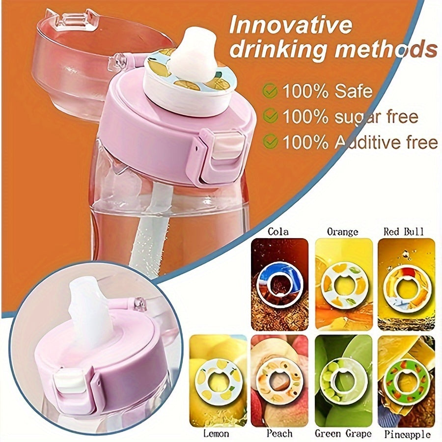 750ml fruity flavor water bottle with straw, zero sugar, calorie-free, portable for office, reading, camping, and purse.