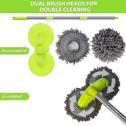 Dual Disk Design Car Wash Mop with soft brushes, efficient and gentle on paint. Ideal for dusting and detailing. Ultimate car cleaning kit without battery.