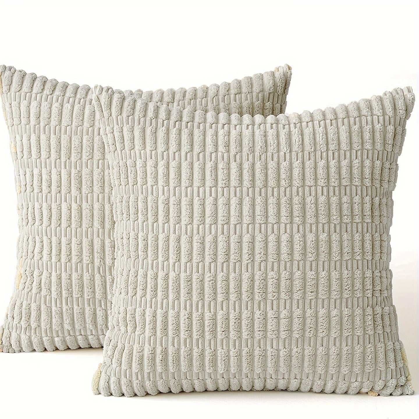 Reversible corduroy throw pillow cover with soft boho striped design, machine washable, zipper closure. Woven polyester, ideal for contemporary farmhouse home decor in sofa and living room. Size: 45.72x45.72 cm.