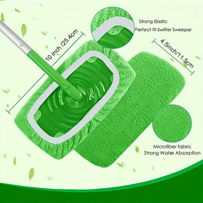 The flat floor mop cloth with a soft elastic band is ideal for all surfaces, offering efficient dust and stain removal. This washable and super absorbent microfiber mop head refill is a reusable option for home cleaning supplies.