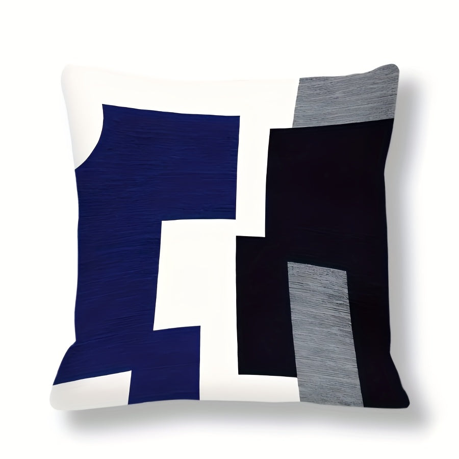 Chic Navy Blue & White Geometric Throw Pillow Cover, 1 Piece, 44.96cm Square, Modern Boho Decor with Zipper Closure, Made of Machine Washable Polyester, Perfect for Living Room & Bedroom - Insert not Included