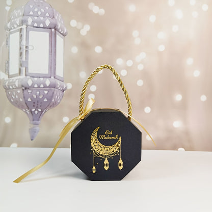 5 Eid Mubarak Candy Gift Boxes, Ramadan Kareem Paper Favor Boxes with Party Supplies for Muslim Holidays.