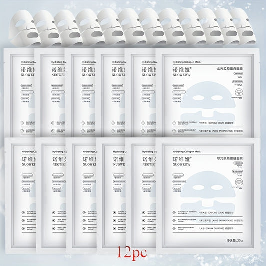 12-Pack Deep Collagen Masks from Korea, suitable for all skin types for hydration and revitalization.