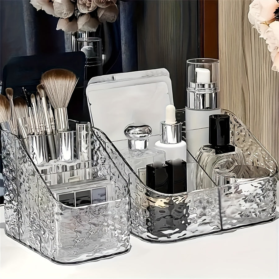 Multi-purpose bathroom organizer for cosmetics, office supplies, and beauty products.