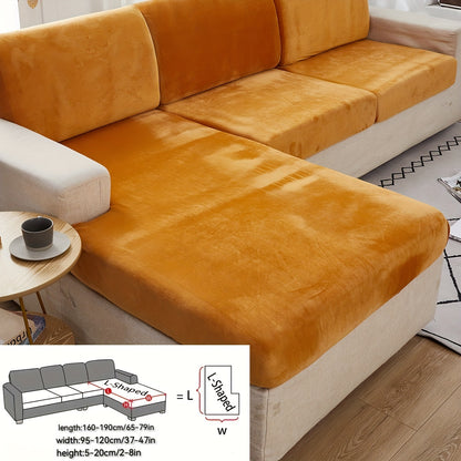 Golden Velvet Sofa Cover provides winter warmth and dustproof furniture protection. Easy to clean with elastic fabric, it offers full coverage and universal anti-slip design. Also serves as an anti-cat scratch back cover, cloth cushion cover suitable for