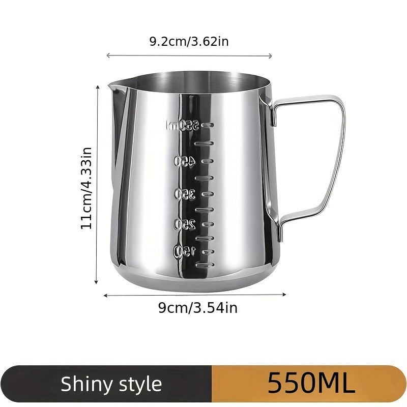 Durable Stainless Steel Milk Frothing Pitcher with Measurement Marks - Great for Creating Beautiful Latte Art & Coffee Designs, Suitable for Home or Professional Settings