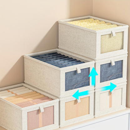 Multifunctional linen storage box in cream - spacious and portable organizer for various items.