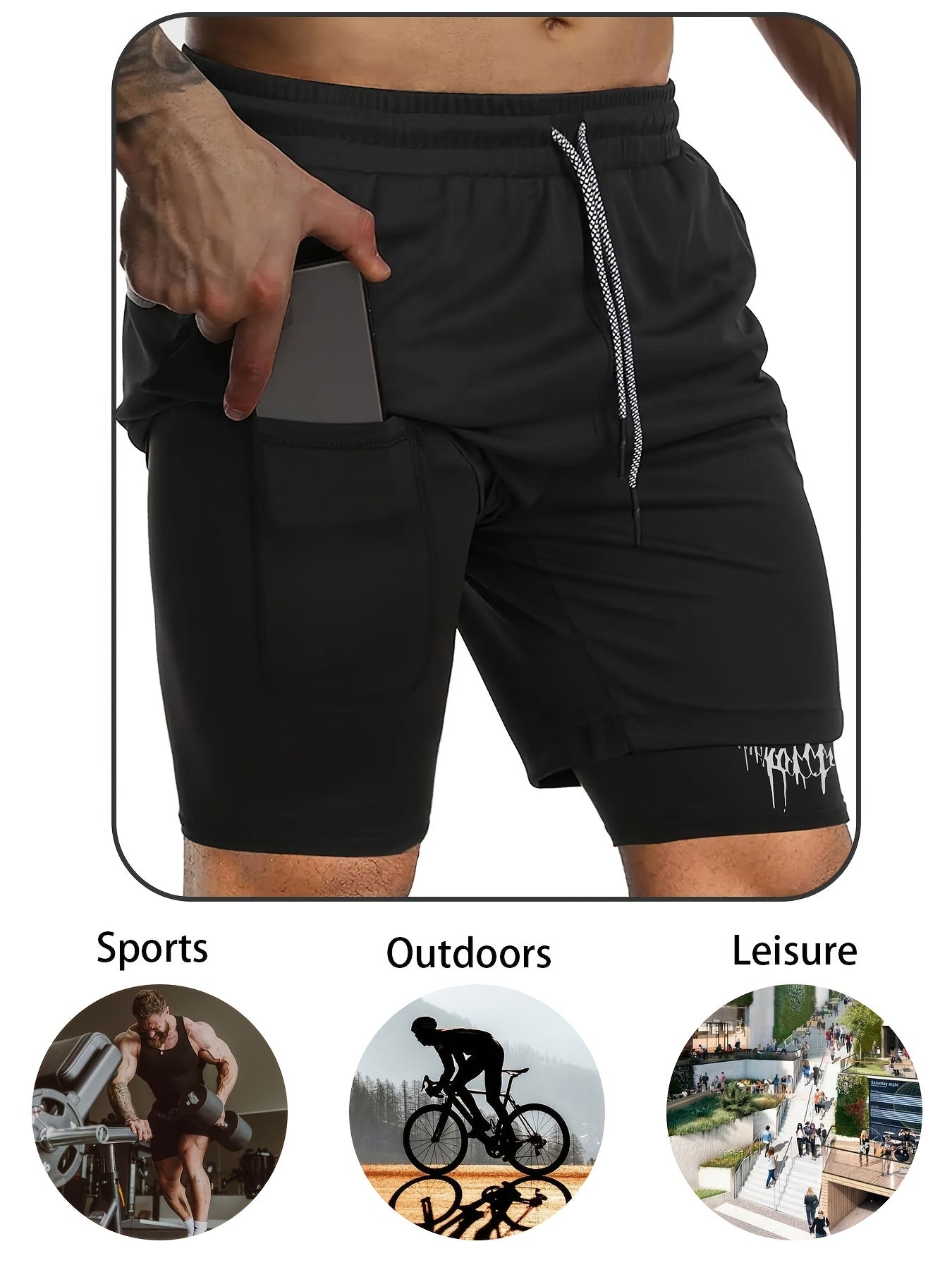 2pcs Men's Athletic Fitness Set includes sports compression shorts and t-shirt made of quick-dry elastic knit fabric, ideal for running, training, hiking, and basketball in