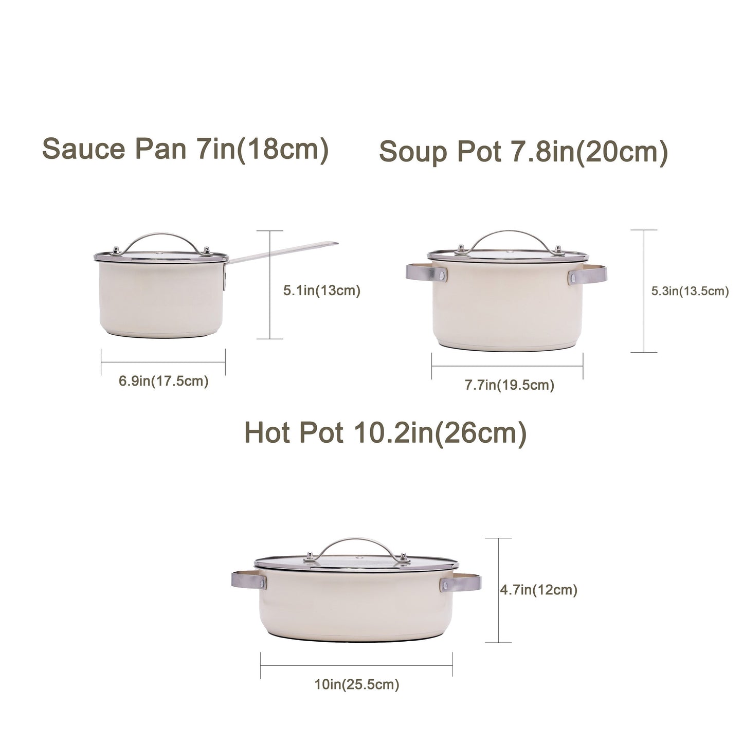 Set of 3 WAGENSTEIGER Stainless Steel Cookware featuring Ceramic Finish - includes Saucepan, Hot Pot, and Soup Pot with Thickened Composite Base. Suitable for use on Induction & Electric Stoves, adding an Elegant Touch to your Kitchen Decor.