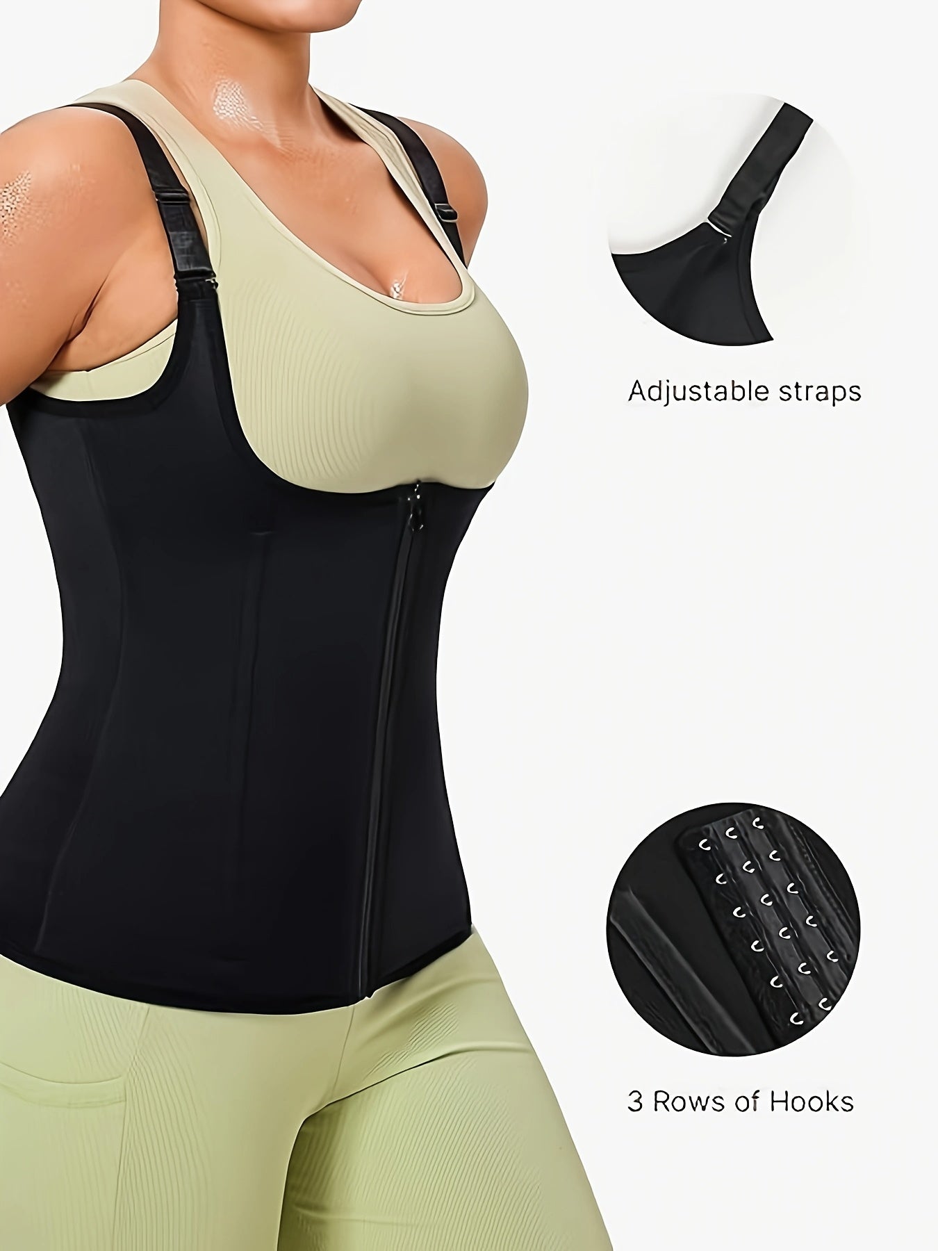 Stylish shapewear bodysuit with zip-up front for tummy control and slimming effect. Made of nylon and polyester blend, hand-washable.