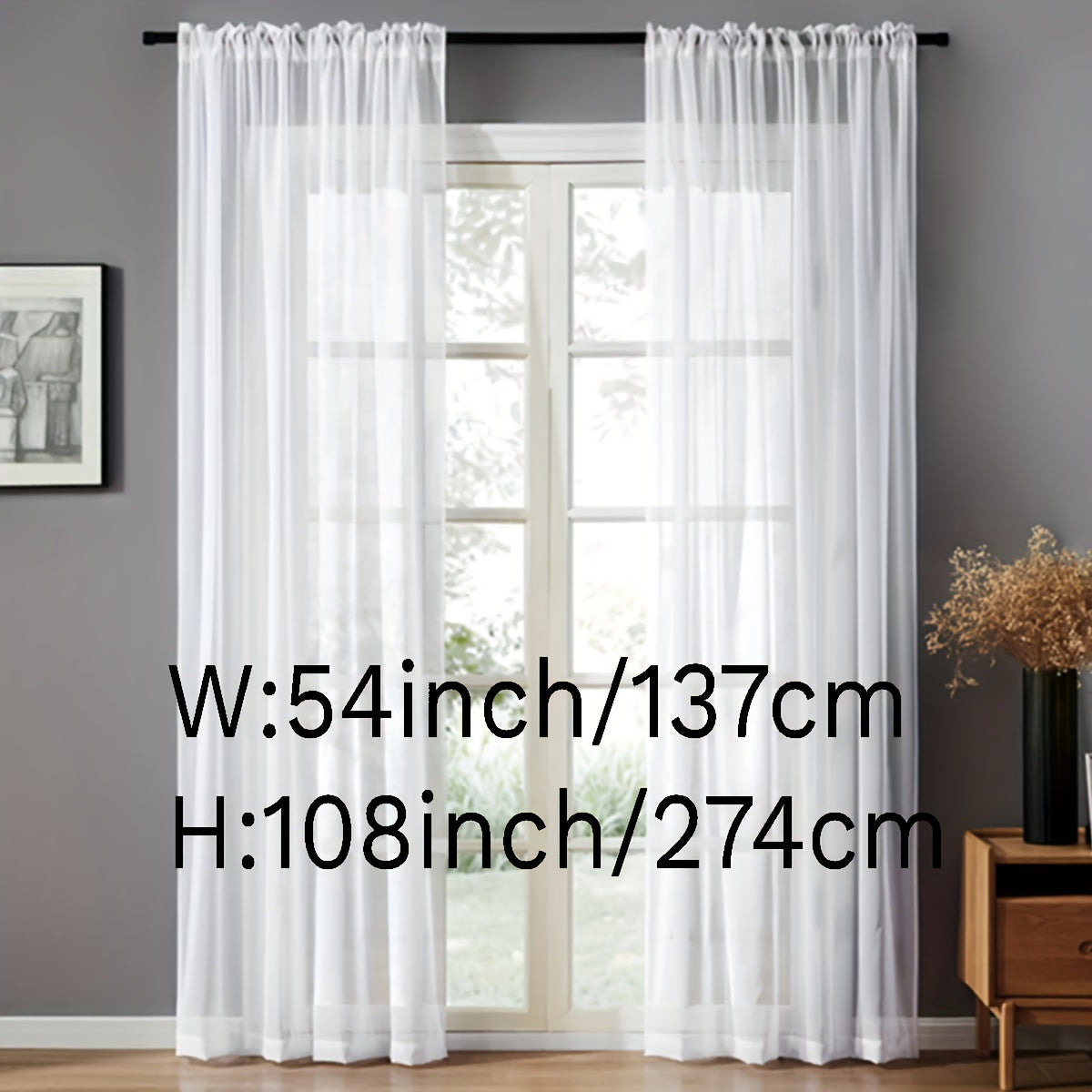 Pair of Sheer Voile Curtains with Rod Pocket for Kitchen, Bedroom, and Living Room Home Decor