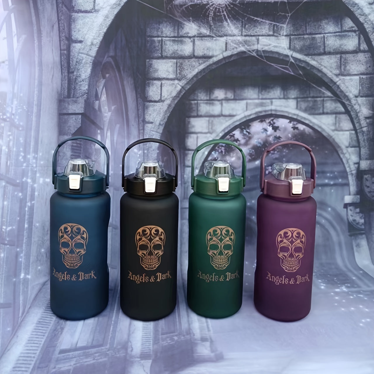 Angels & Dark Skull Water Bottles in 300ml, 700ml, and 2000ml sizes: Durable, Leak-Proof, Stylish for Office, School, Gym, & Outdoors