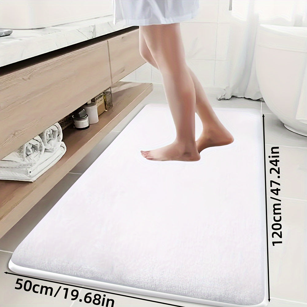 Soft and durable polyester bathroom mat with geometric design, ideal for shower, bathtub, bedroom, and living room. Versatile and non-slip, it is highly absorbent and machine washable.