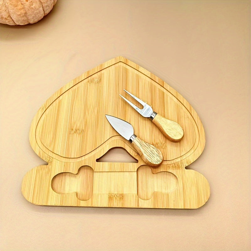 Premium bamboo cutting board and cheese cutter set for slicing fruits, cheese, and butter - Great gift for Father's Day and Mother's Day.