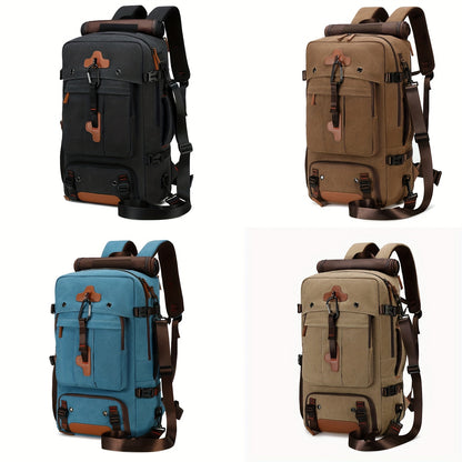 Sleek men's travel backpack with shoe compartment, fits 43.94cm laptop, suitable for casual hiking and business trips.