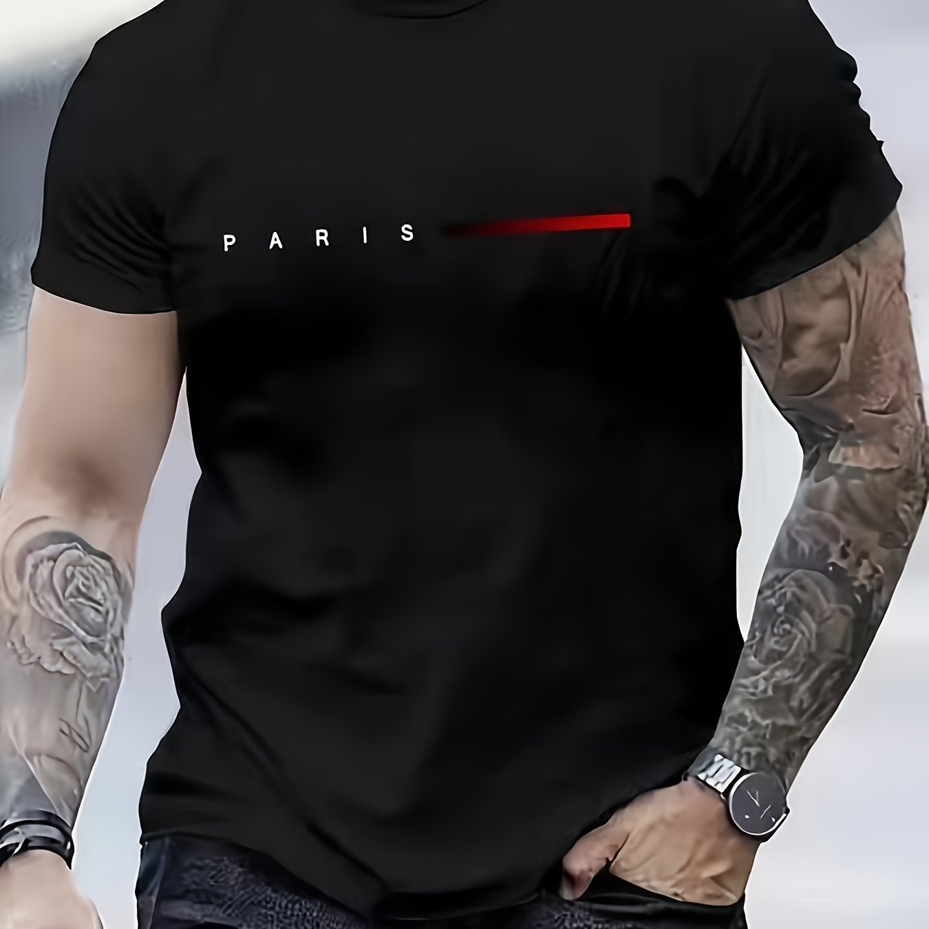 Paris Letters Print Men's Fashion Tee - Casual and Breathable for Spring and Summer. Ideal for Leisure Vacation. Great Gift for Men.