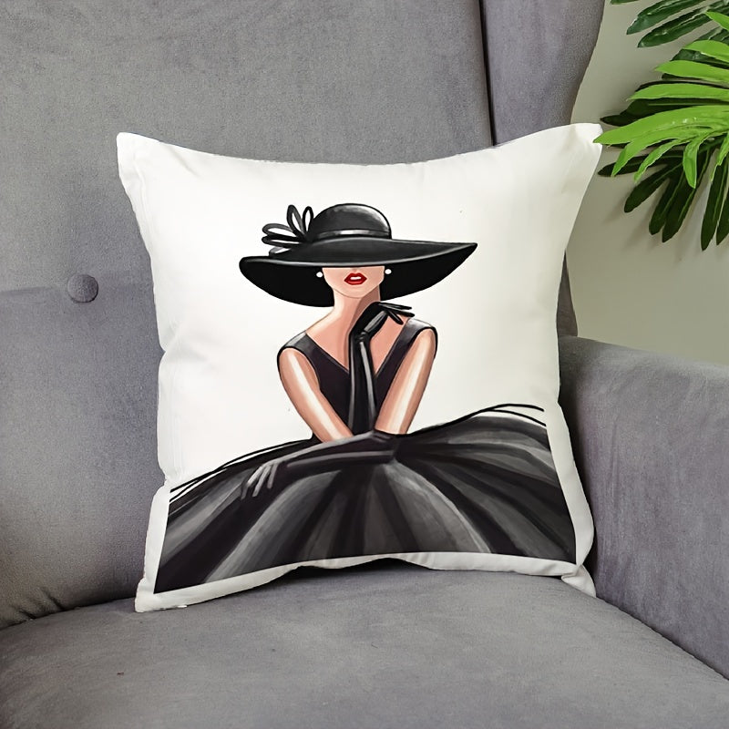 This elegant pillowcase features a French style double-sided retro noble lady portrait design. Made with 100% polyester, this woven decorative square cushion cover comes with a zipper for easy removal and is machine washable. Measuring 44.96 x 44.96 cm