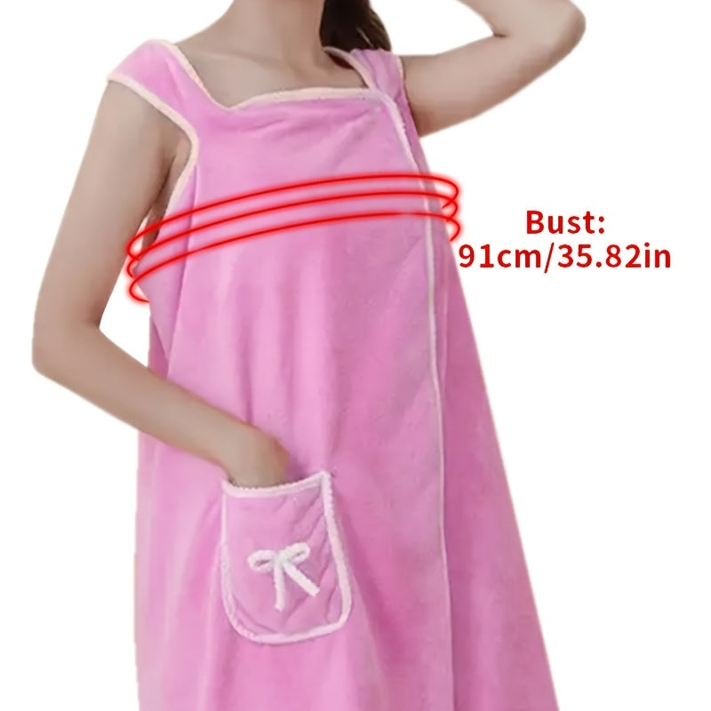 A multipurpose bath towel and robe set for women, including a lightweight shower bathrobe with pockets. Ideal for bathroom use, beach trips, swimming, changing, home, and travel. Soft, absorbent, and quick-drying.