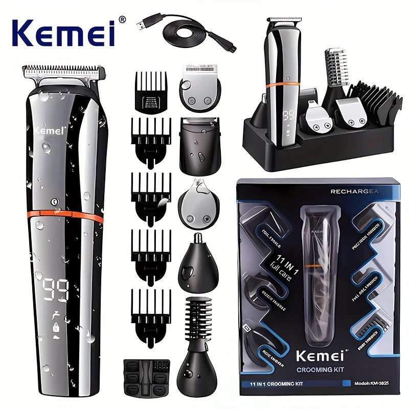 Kemei 11-in-1 Men's Grooming Kit - USB Rechargeable and Washable