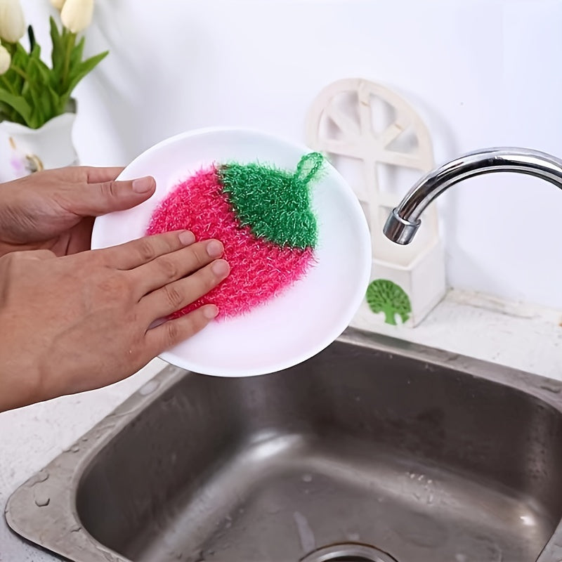 Celebrate with the Festive 4-Piece Strawberry Kitchen Scrubbers - Hand Wash Only, Made with super fine fibers, Includes Acrylic Cover, Sleek Modern Design, Measures 10cm x 3.9 inches