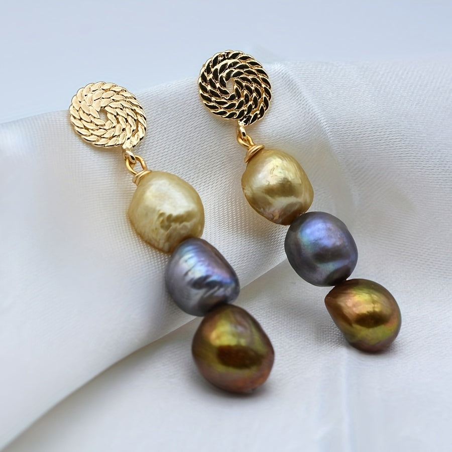 Saudade Vintage Baroque Freshwater Pearl Earrings - 1 Pair, 14K Gold Plated with Natural Irregular Multicolor Pearls, June Birthstone, Copper Ear Needle, Perfect Christmas Holiday Fashion Jewelry for Women