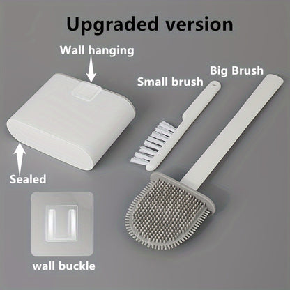 1 set of 2 toilet brushes and a sealed toilet seat box, wall-mounted with a long handle and silicone soft brush head for multi-functional use in households.