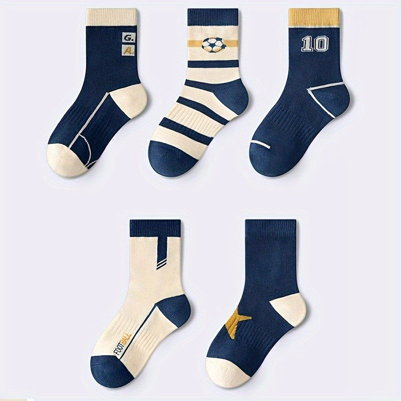 5 Boys' Striped Soccer Crew Socks - Breathable, All-Season Comfort