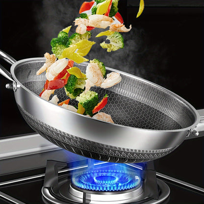 Stainless Steel Frying Pan with Lid and Handle - Perfect for Induction Cooker, Gas Stove, and Camping - Non-Stick Pan for Cooking Fish, Eggs, and Steak - Available in 32cm, 34cm, and 36cm Sizes