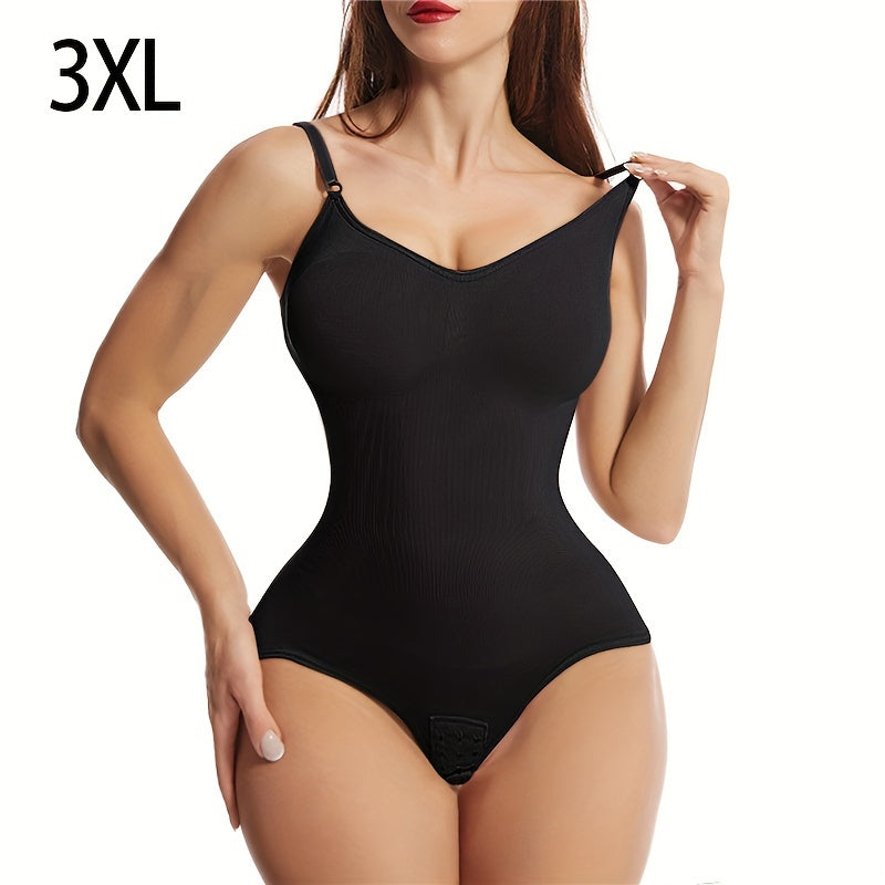 1pc Women's High Elasticity Shapewear Bodysuit with Backless, Tummy Control, Elastic Hip Lift, Full Bust Compression, Polyamide & Spandex fabric, Adjustable Straps, Plus Size, Sleeveless