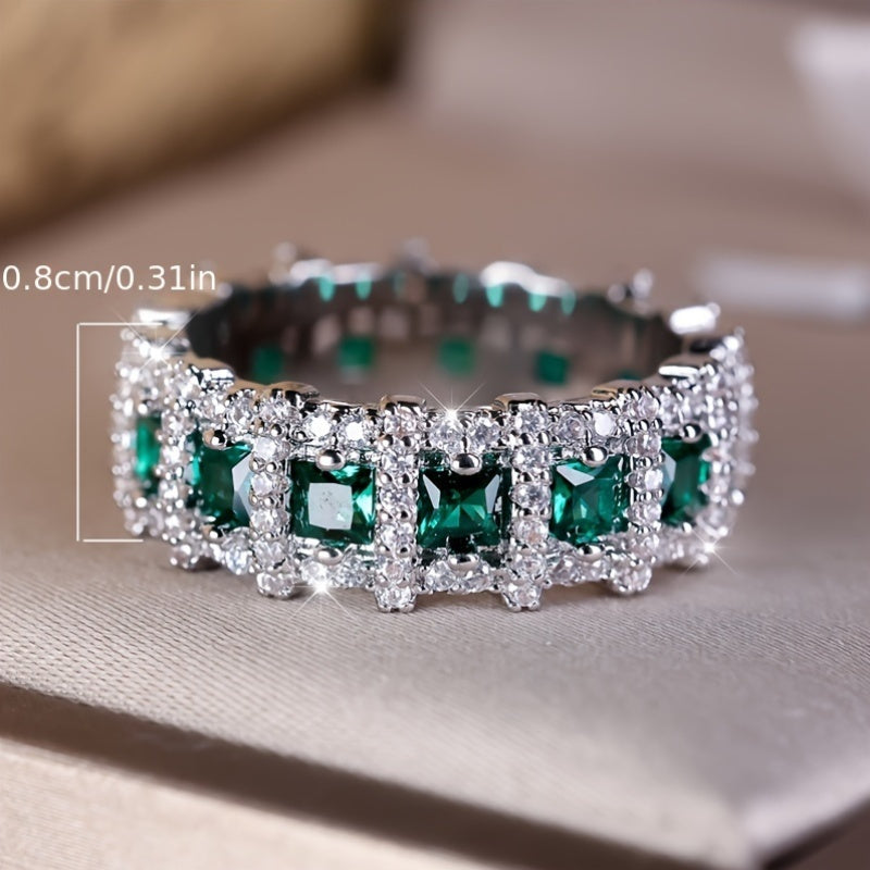 Vintage Boho Style Eternity Band Ring featuring Green zirconia Stones, made of Copper with No Plating - Perfect for Weddings, Engagements, Banquets, or as a Fashion Statement.