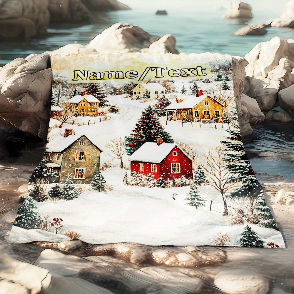 Stay warm and cozy with our customizable winter scene fleece blanket! Made from soft and warm polyester fabric, this blanket is perfect for snuggling up on the sofa, bed, or even bringing along on your travels. It is great for any room in your home or